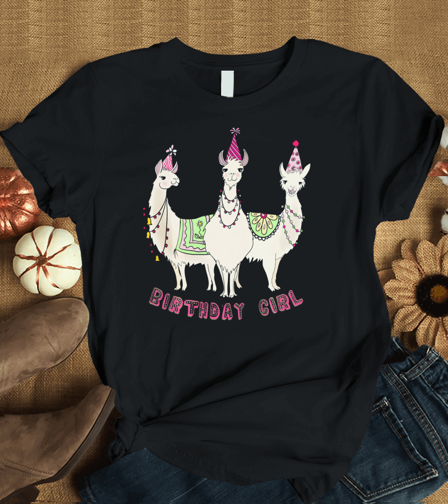 Birthday Girl Llama Alpaca Party Trio T-Shirt