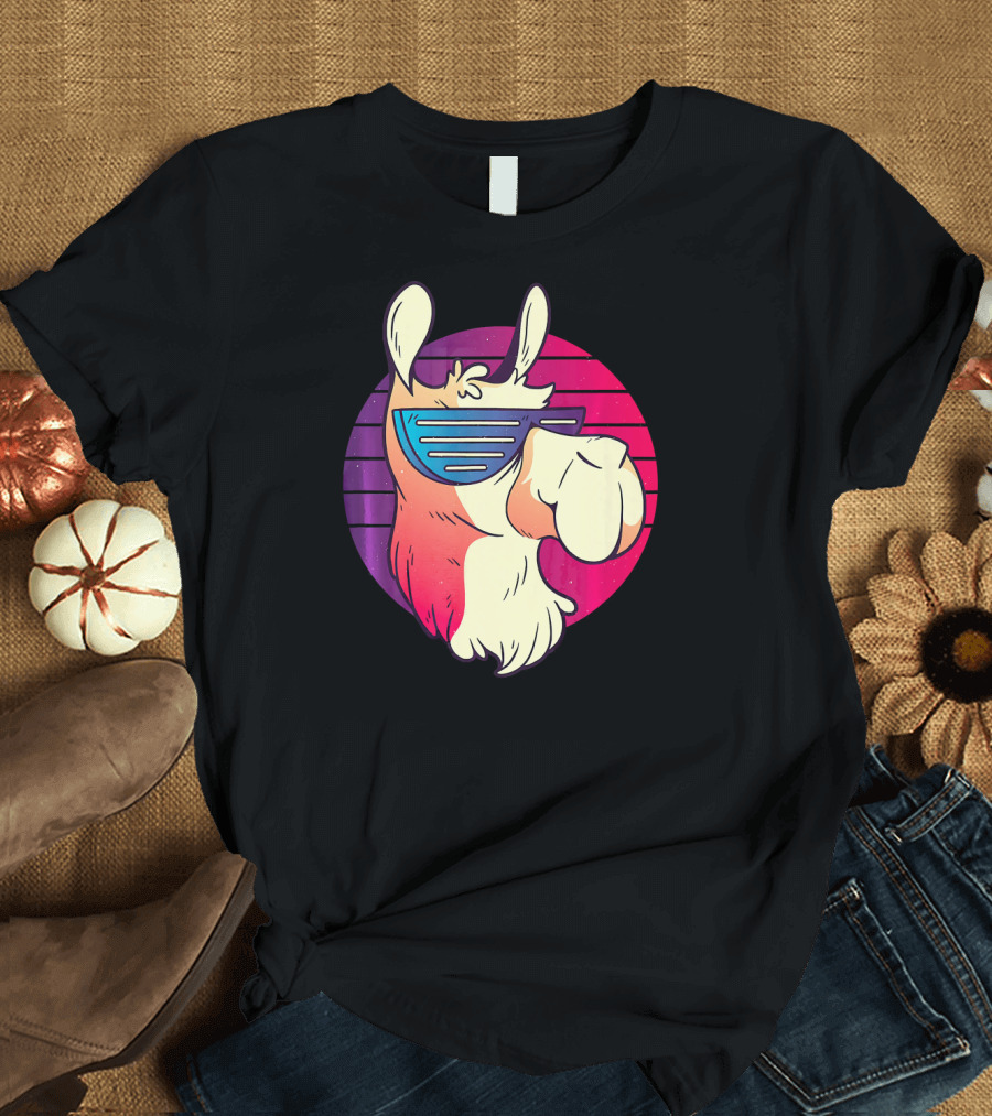 Cool Retro Llama Alpaca with Sunglasses Animal T-Shirt