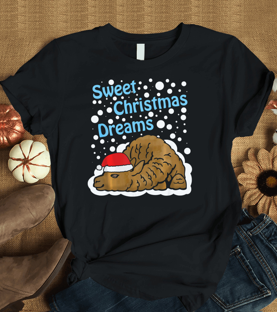 Sweet Christmas Dreams Llama Alpaca With Santa Hat T-Shirt