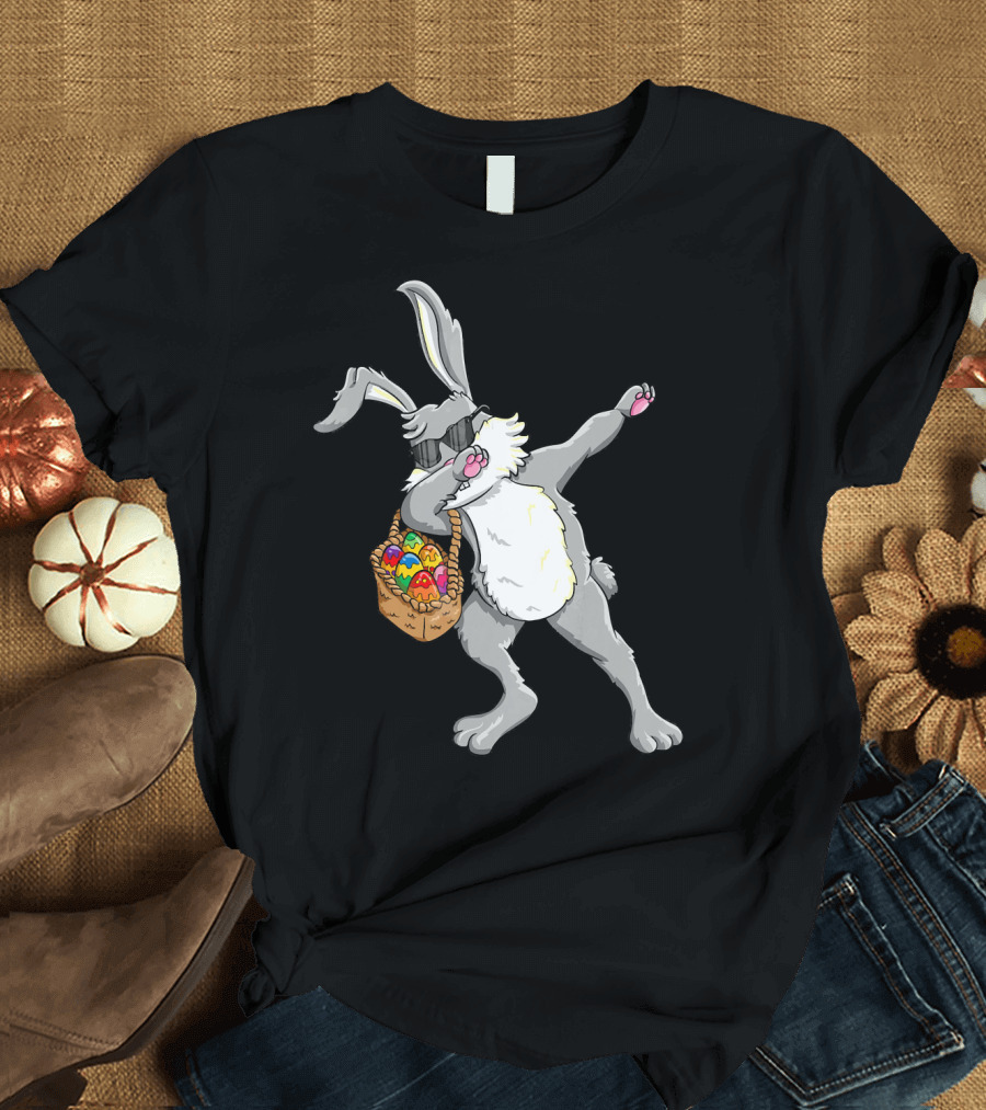 Dabbing Easter Bunny with Basket of Colored Eggs T-Shirt