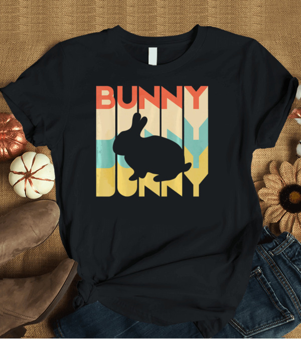 T-Shirt: Bunny Vintage Style Retro Text and Silhouette Animal Pet T-Shirt Bunny Vintage Style Retro Text and Silhouette Animal Pet T-Shirt