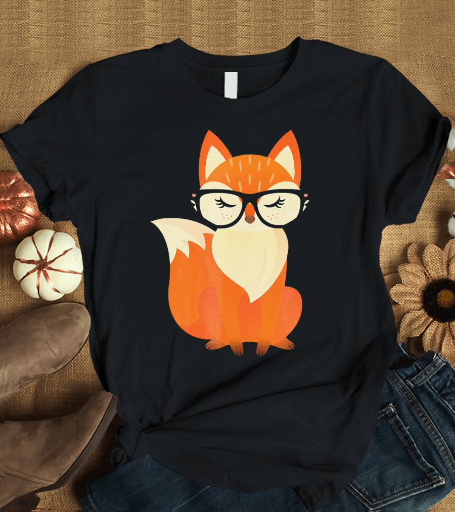 Cute Geeky Fox With Glasses Adorable Animal T-Shirt