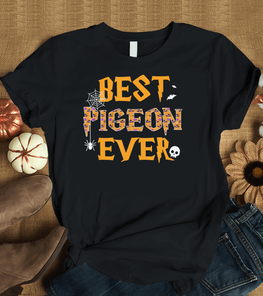 BEST PIGEON EVER Halloween Spider Web Skull Bats T-Shirt