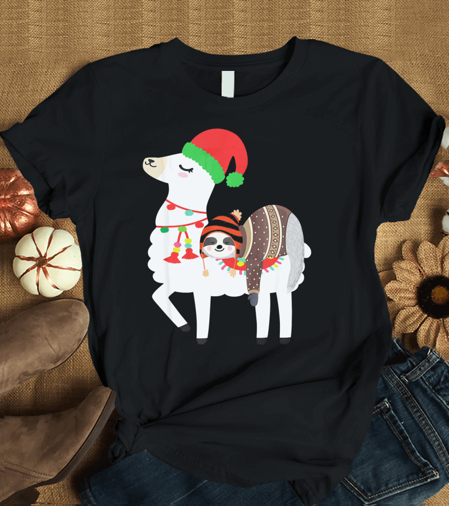 Christmas Sloth Riding Llama Ugly Sweaters T-Shirt