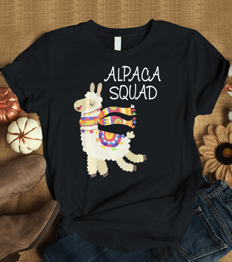 Alpaca Squad Cute Love Alpacas Colorful Scarf Llama T-Shirt