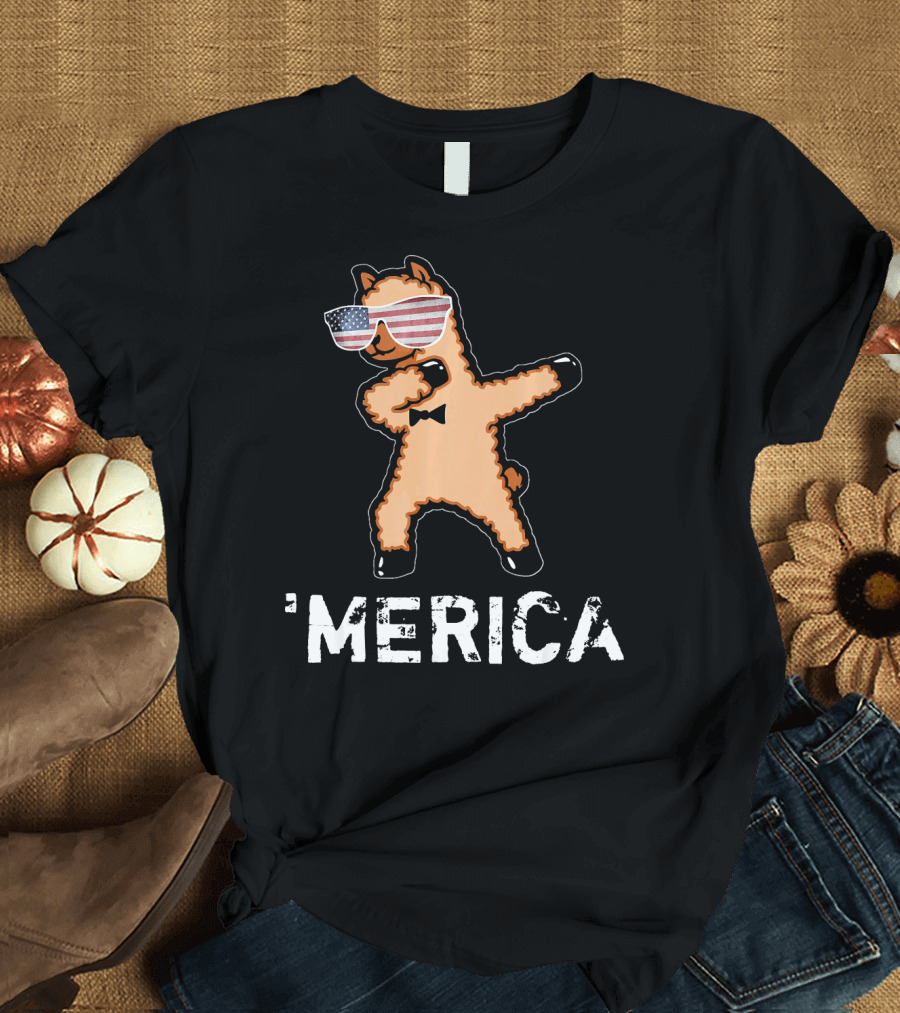 Dabbing Llama Alpaca Merica 4th of July Sunglasses T-Shirt