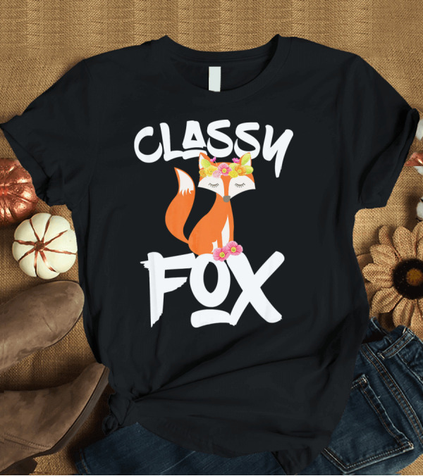 T-Shirt: Classy Fox with Flower Crown T-Shirt Classy Fox with Flower Crown T-Shirt