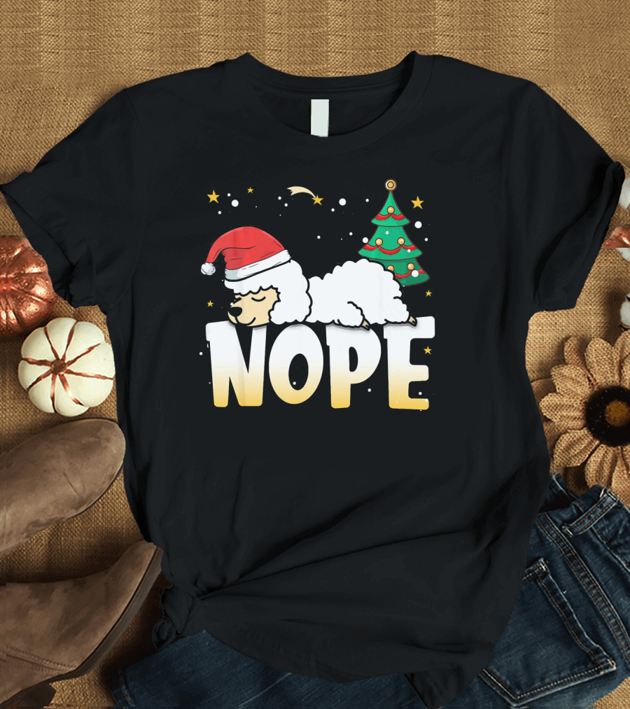 Christmas Llama Nope Lazy Alpaca Santa Hat Christmas Tree T-Shirt
