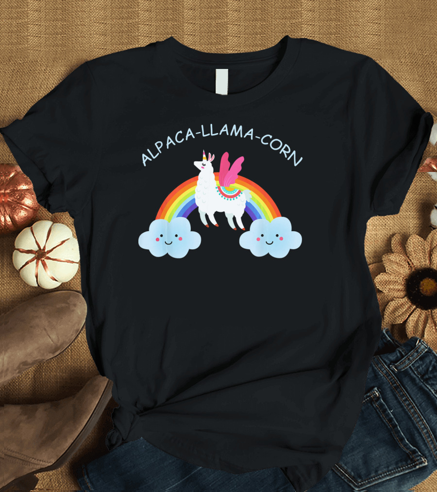 Alpaca Llama Corn Funny Unicorn Rainbow Cloud Wings T-Shirt