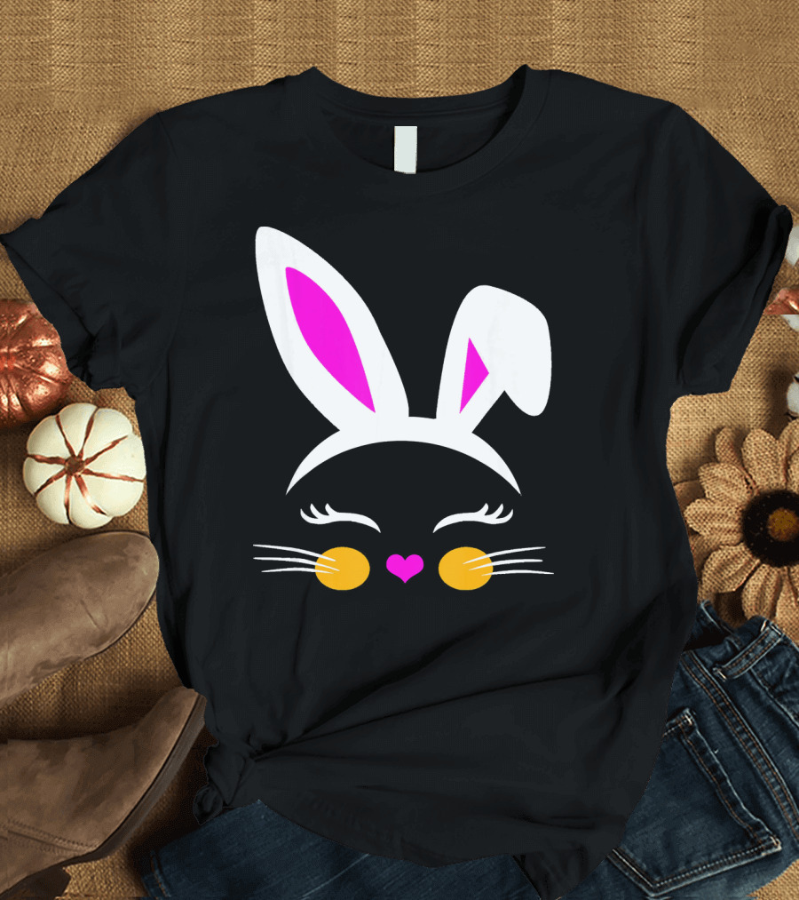 Cute Easter Bunny Face with Pink Ears and Heart Nose T-Shirt