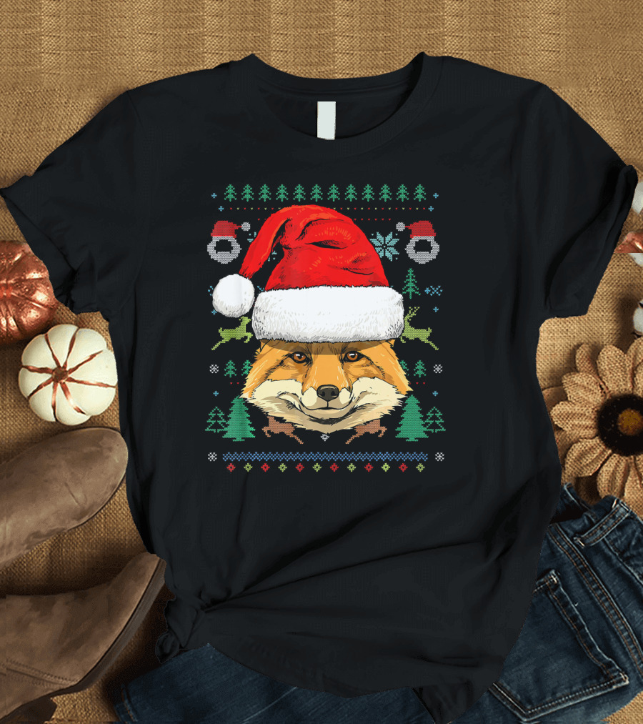 Fox Santa Hat Christmas T-Shirt