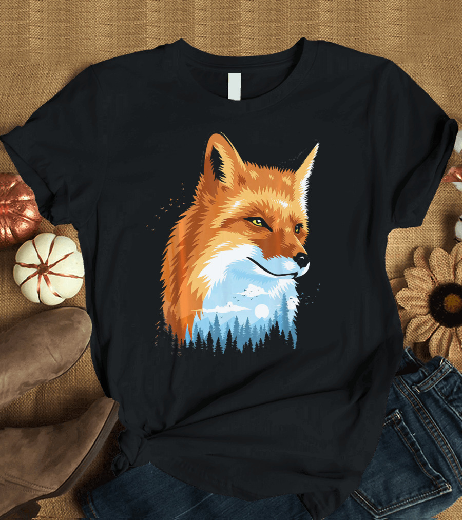 Fox Forest Woodland Moonlit Night T-Shirt