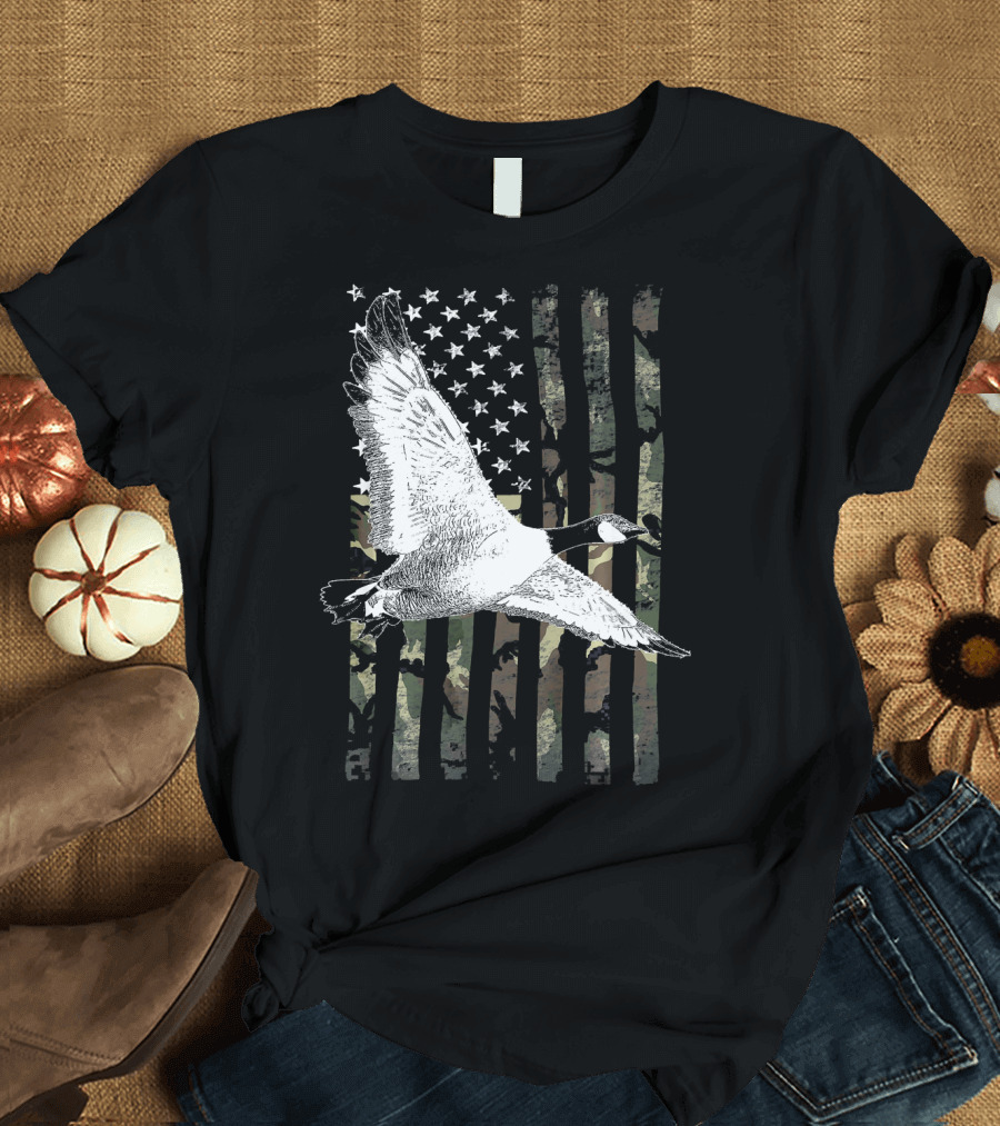 Camouflage American Flag with Goose Hunting T-Shirt