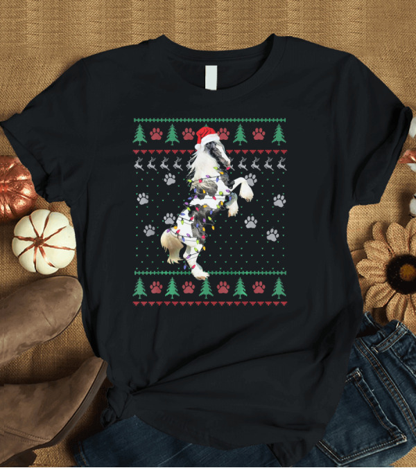 T-Shirt: Funny Gypsy Horse Christmas Santa Hat Paw Print Lights T-Shirt Funny Gypsy Horse Christmas Santa Hat Paw Print Lights T-Shirt