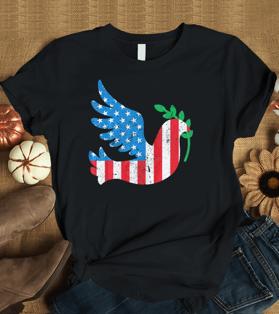 Freedom Dove American Flag Leaf Branch 4th Of July Ind T-Shirt