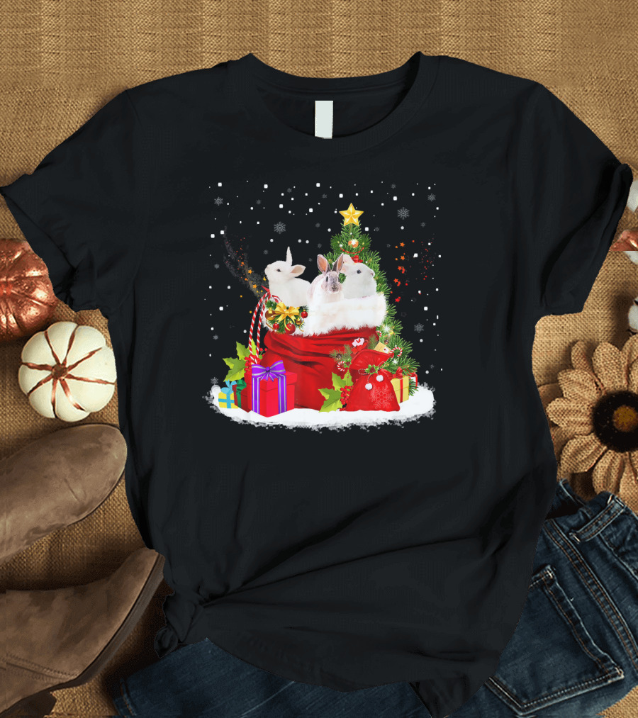 Funny Christmas Rabbit Santa Sack with Xmas Tree and Gifts T-Shirt