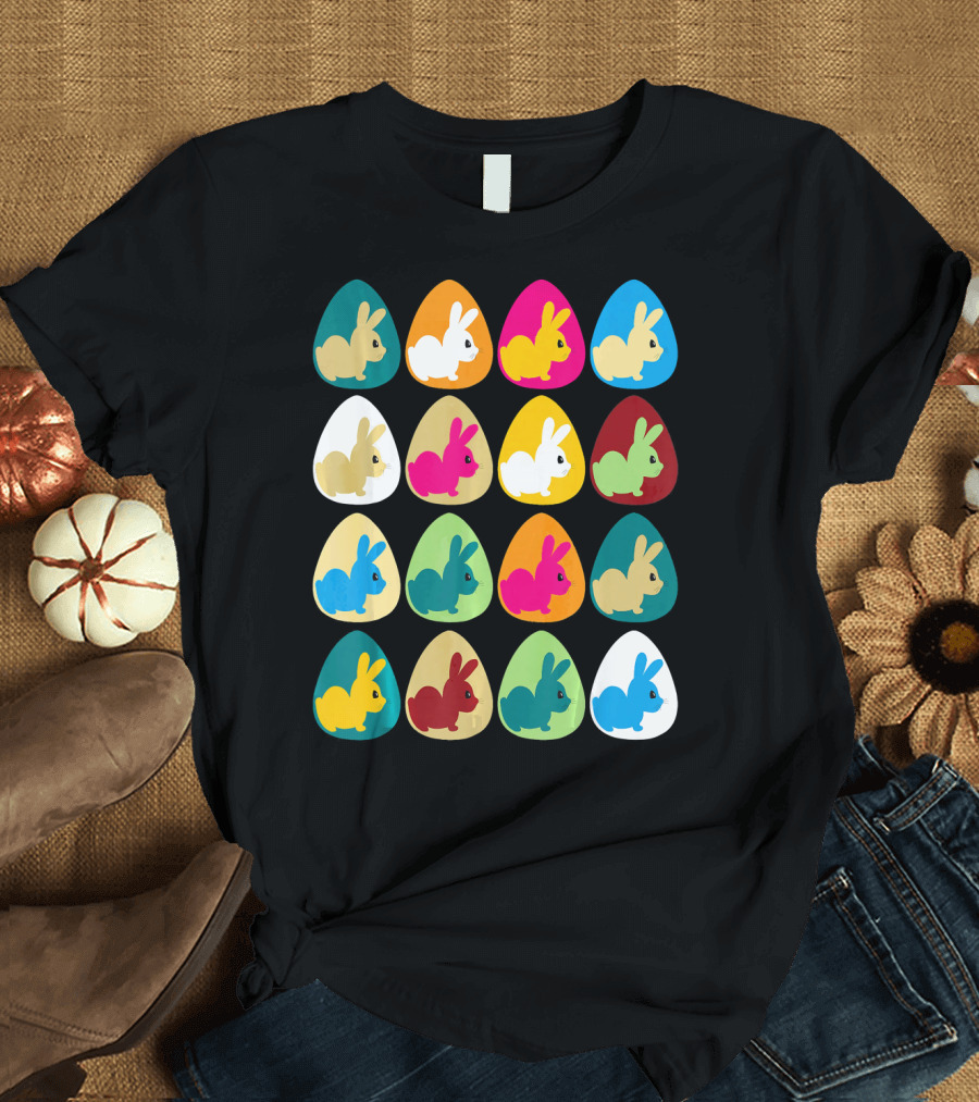 Easter Egg Bunny Pattern Multicolor Rabbits T-Shirt