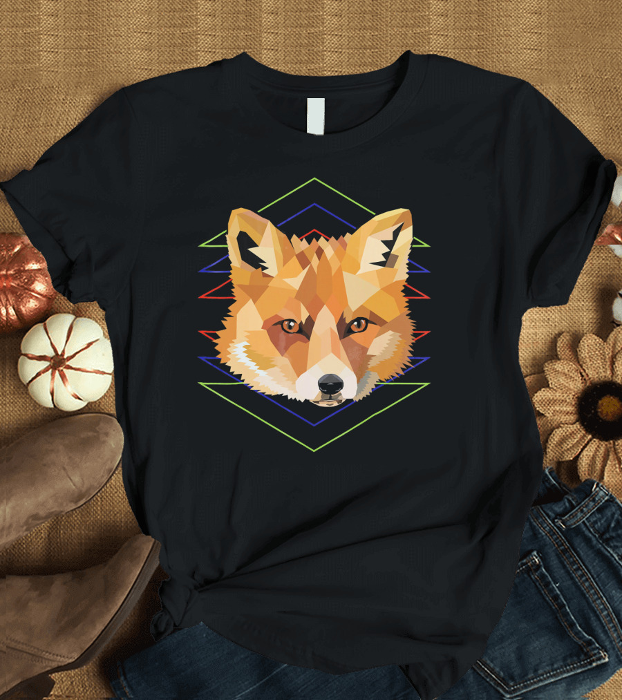 Fox Geometric Rave Festival Art with Vibrant Polygonal T-Shirt