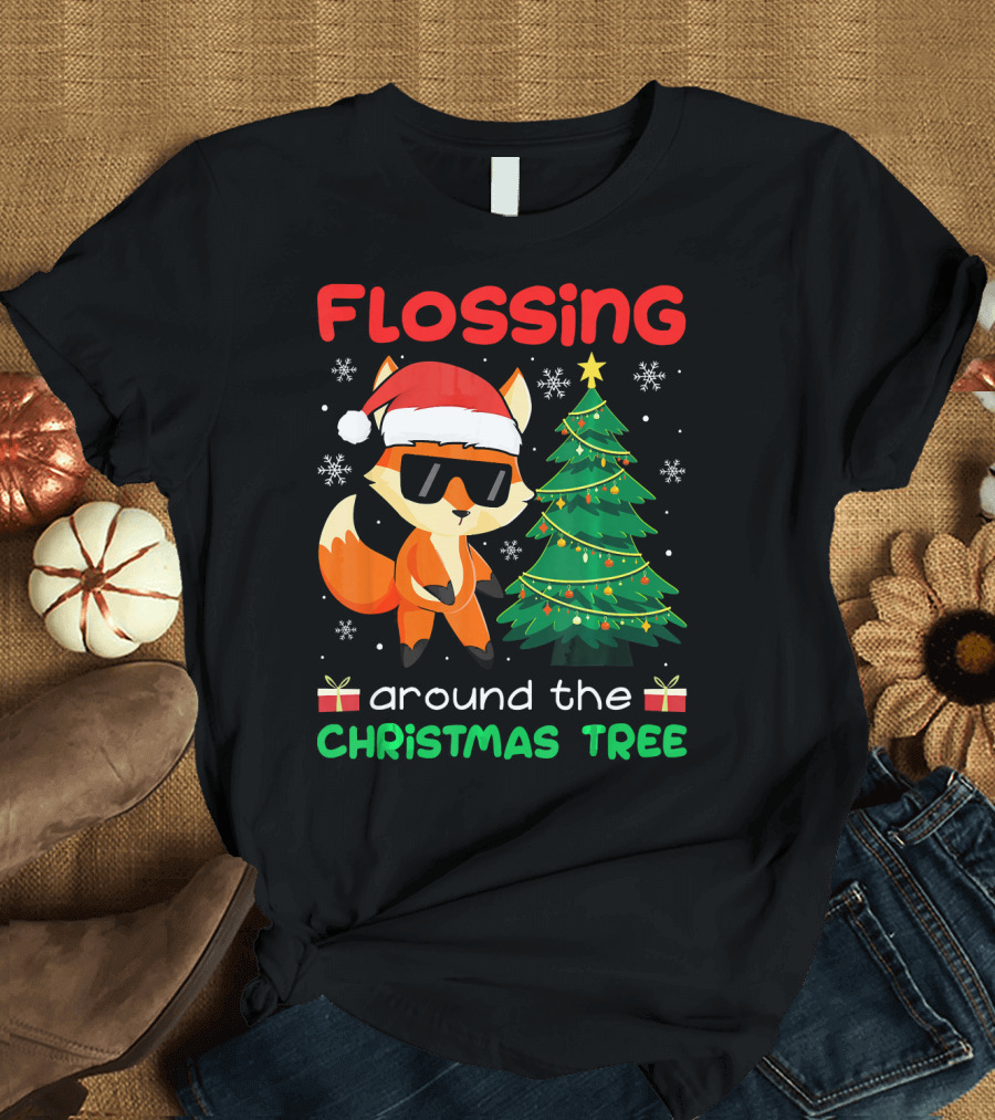 Flossing Around the Christmas Tree Fox Xmas T-Shirt