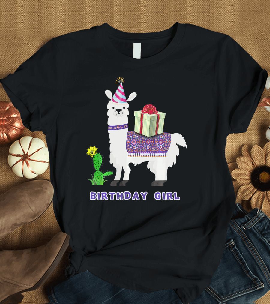 Birthday Girl Funny Alpaca Llama Cactus T-Shirt
