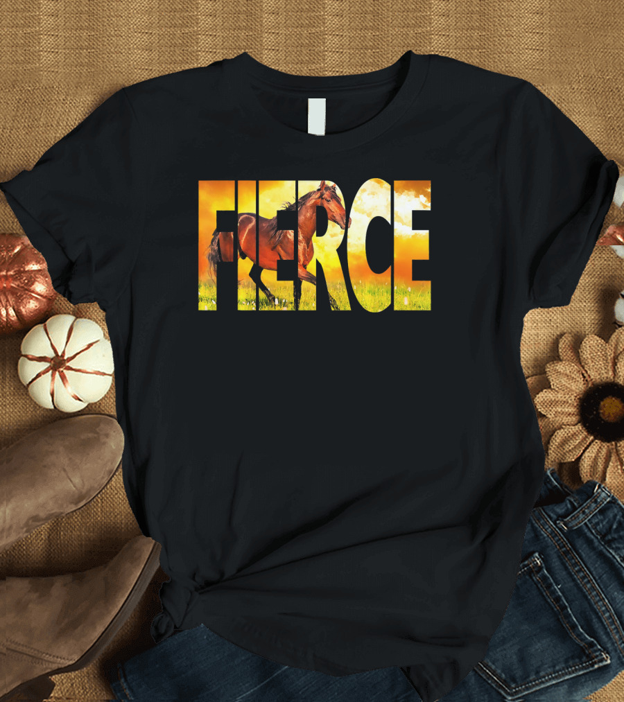 FIERCE Arabian Bay Stallion in Bold Sunset Letters T-Shirt