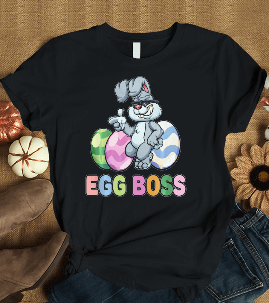 Egg Boss Cool Easter Bunny with Colorful Eggs T-Shirt