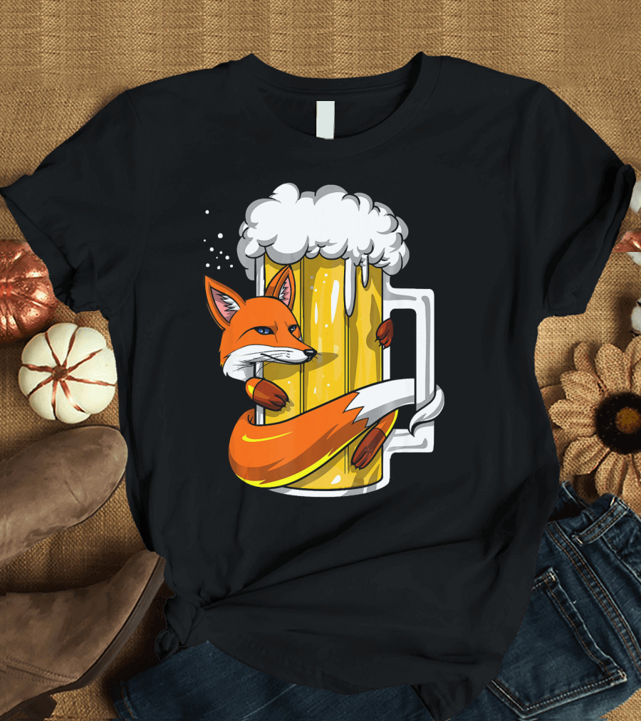 Fox Wrapped Beer Mug Funny Drinking T-Shirt
