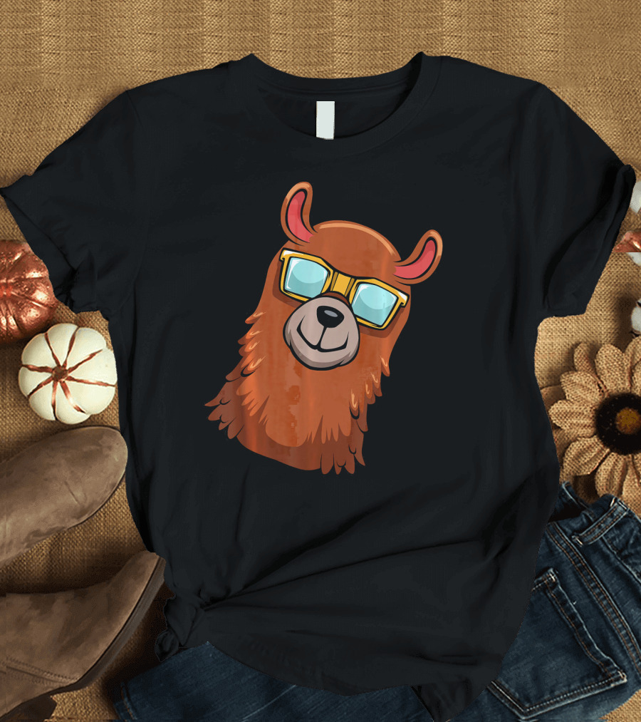Funny Llama Alpaca Lover Cool Sunglasses T-Shirt