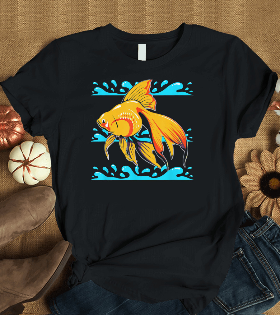 Goldfish in the Water Vibrant Colorful Fish with Splashing Waves T-Shirt
