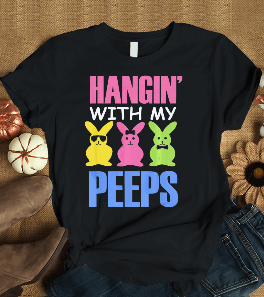 Hangin With My Peeps Funny Easter Bunny Sunglasses Bow Tie T-Shirt