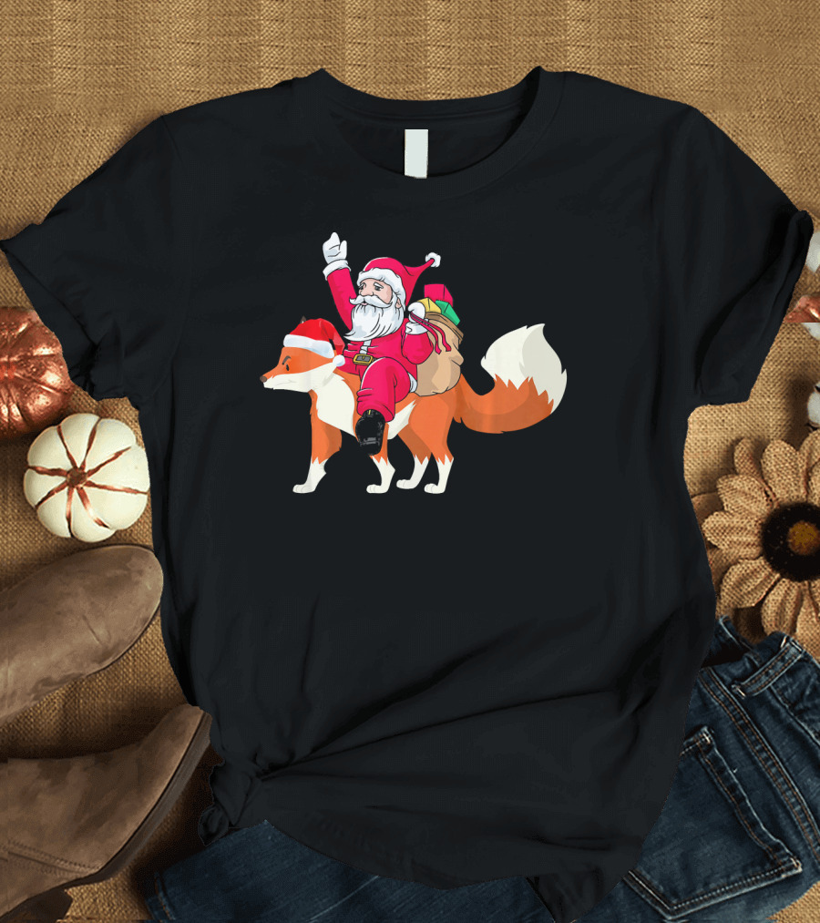 Santa Claus Riding Fox with Gift Sack T-Shirt