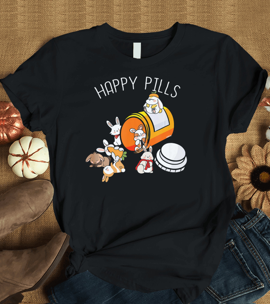 Happy Pills Rabbits Cute Bunny Funny Rab Playful Capsule Creatures T-Shirt
