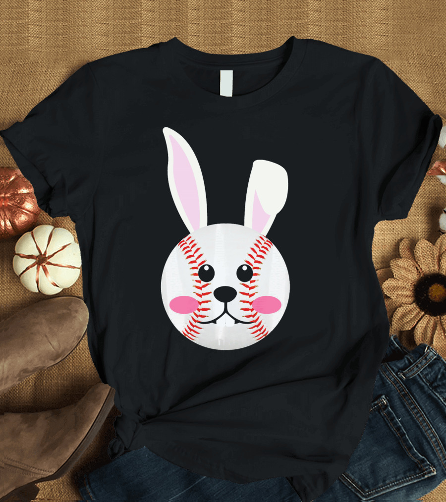 Funny Easter Bunny Face Rabbit Baseball Ears T-Shirt