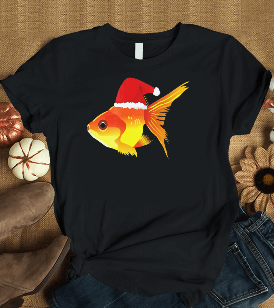 Goldfish Wearing Santa Hat Christmas Humor T-Shirt