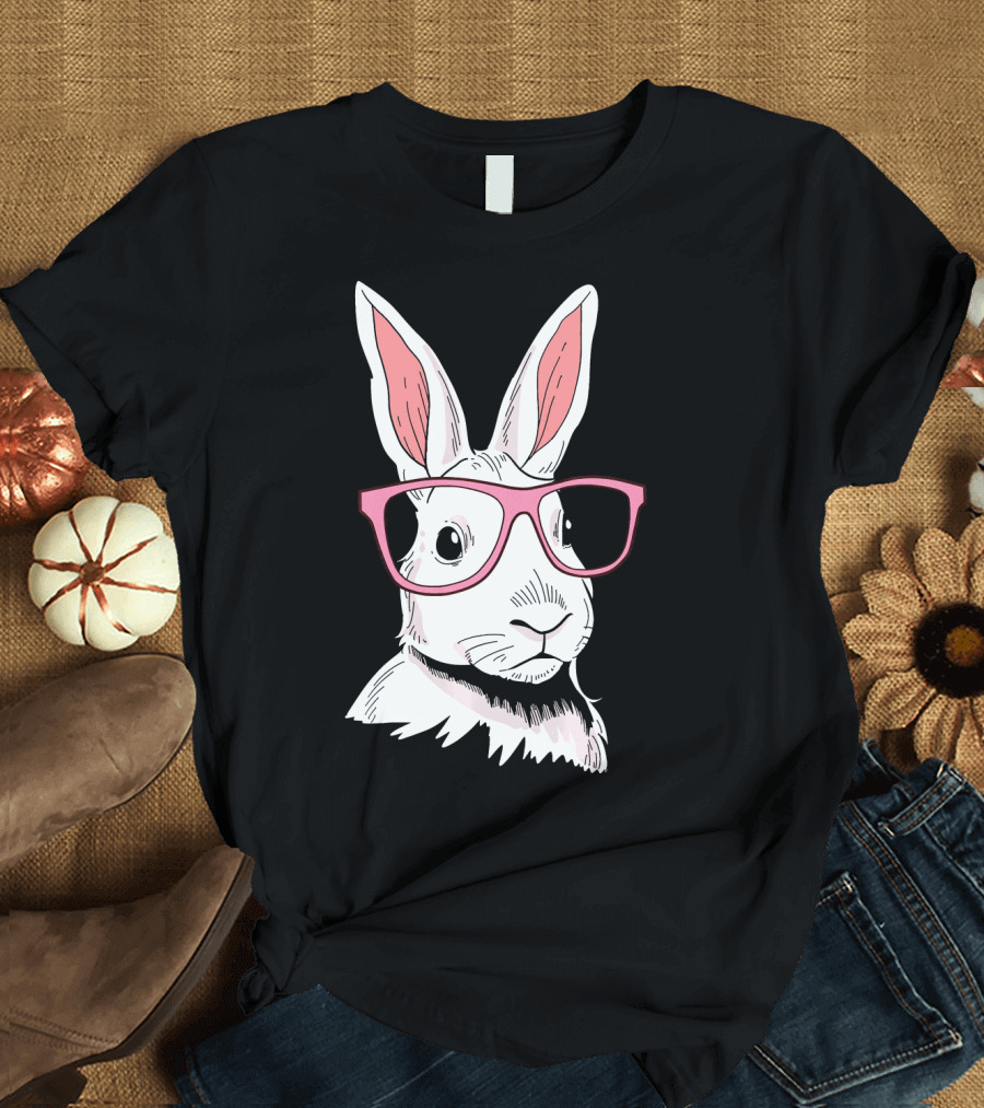 Easter Bunny Nerdy Hipster Rabbit with Pink Glasses T-Shirt