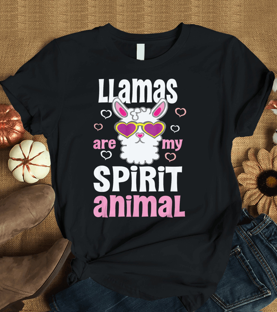 Llamas Are My Spirit Animal Heart Sunglasses Funny T-Shirt