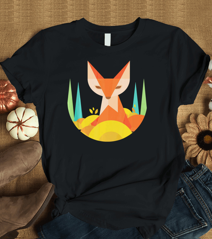 Fractal Geometric Fox Colorful Animal Forest Triangles T-Shirt