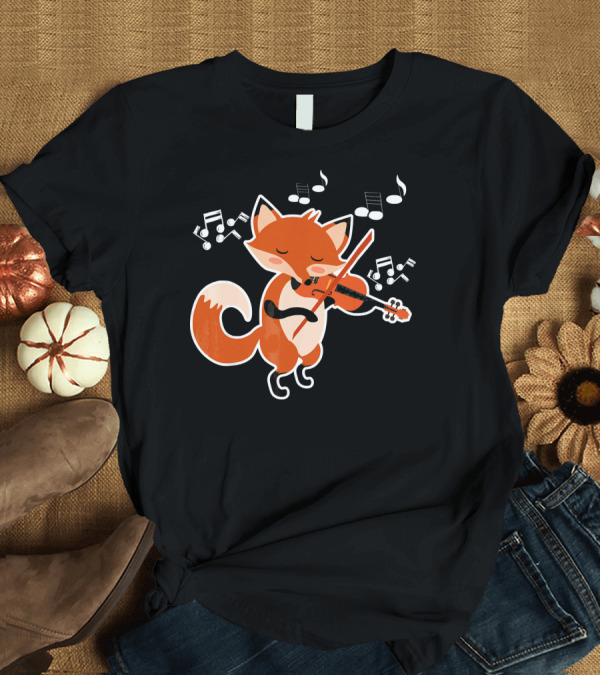 T-Shirt: Fox Playing Violin with Musical Notes T-Shirt Fox Playing Violin with Musical Notes T-Shirt