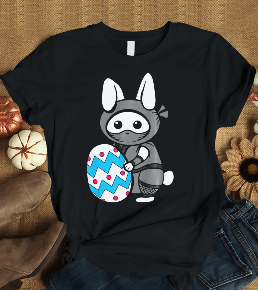 Easter Sunday Bunny Ninja Egg Hunt Hidin with Cute Zigzag and Polka Dot Egg T-Shirt