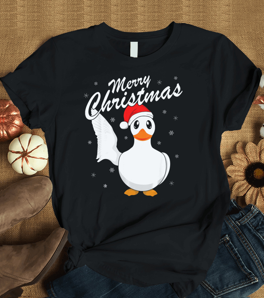 Merry Christmas Funny Animal Santa Duck Snowflakes T-Shirt