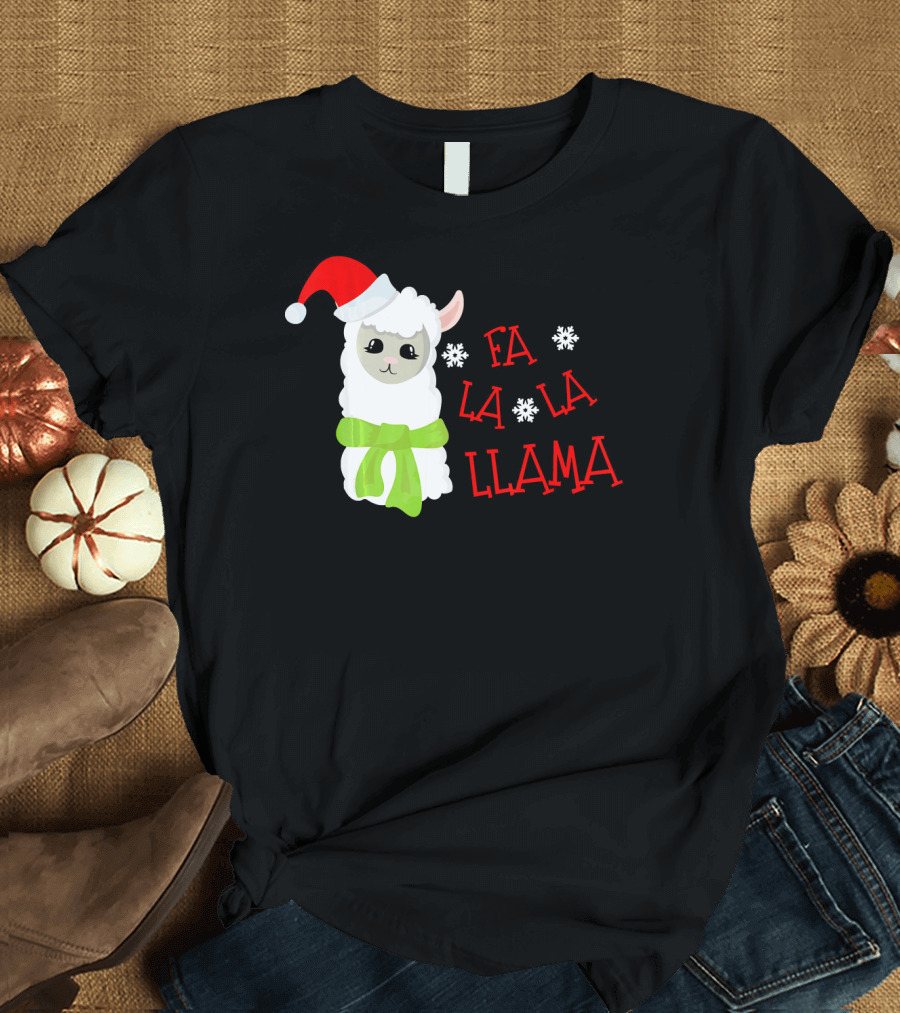 Fa La La Llama Christmas Santa Hat Alpaca T-Shirt