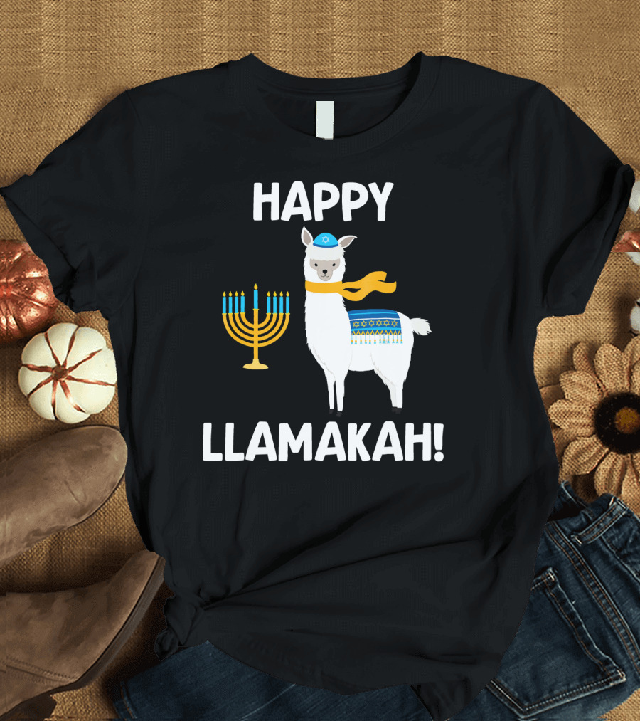Happy Llamakah Hanukkah Llama Menorah Star of David T-Shirt