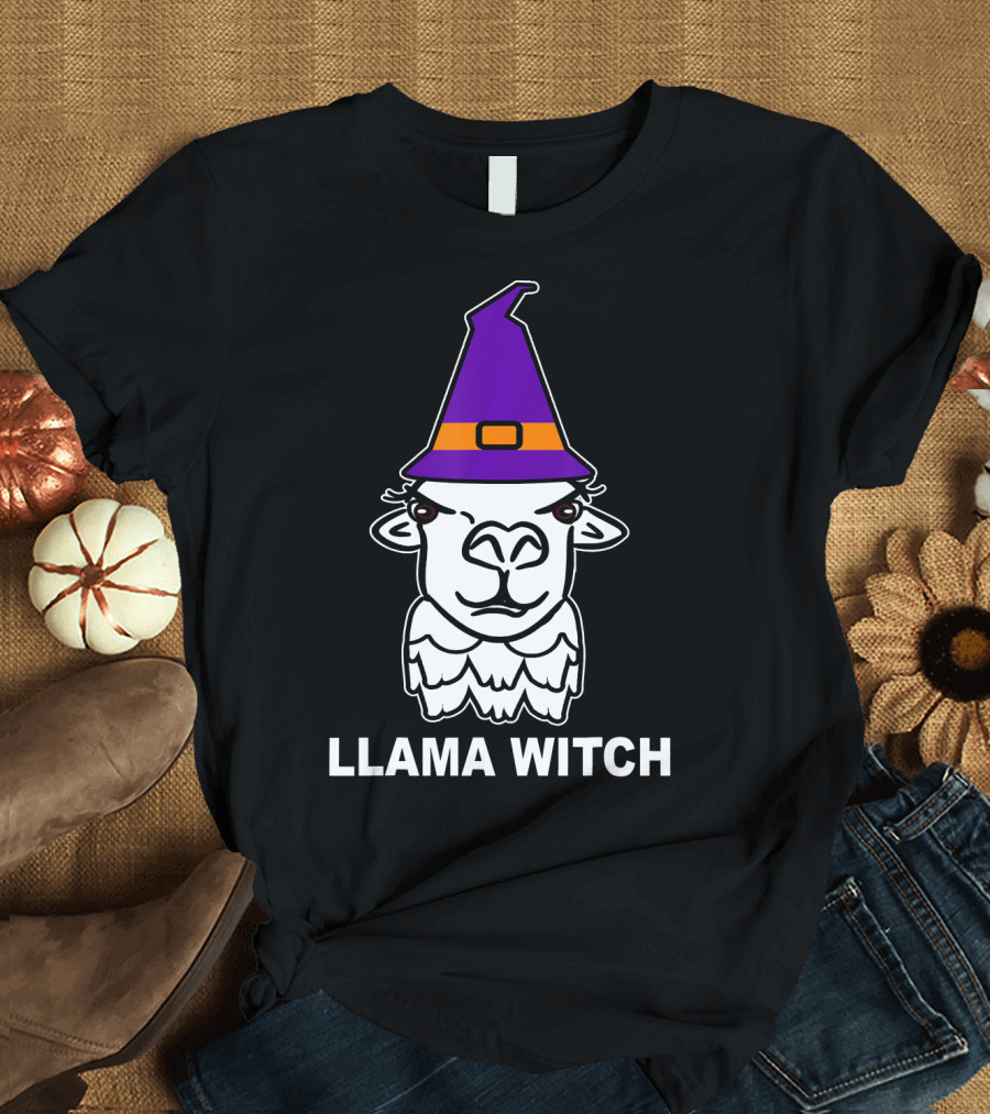 Llama Witch Halloween Funny Alpaca Lovers Creepy Hat T-Shirt