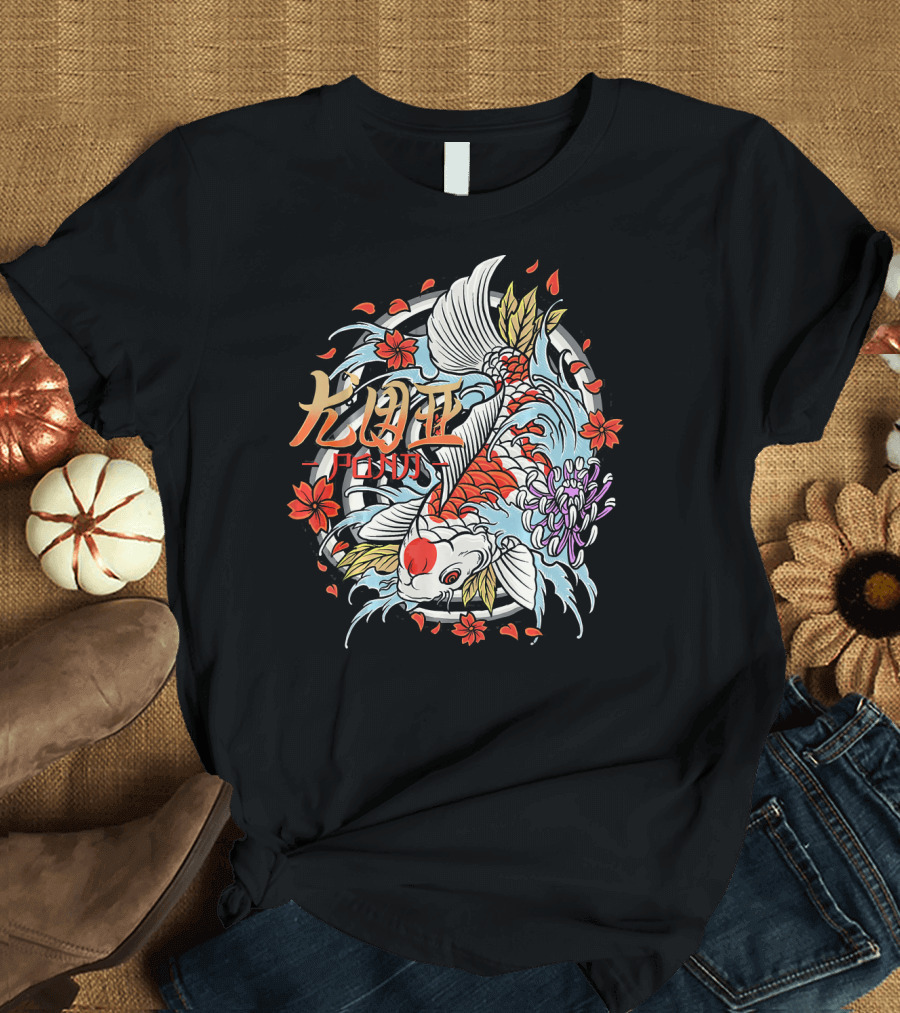 Koi Fish Japanese Kanji Floral T-Shirt