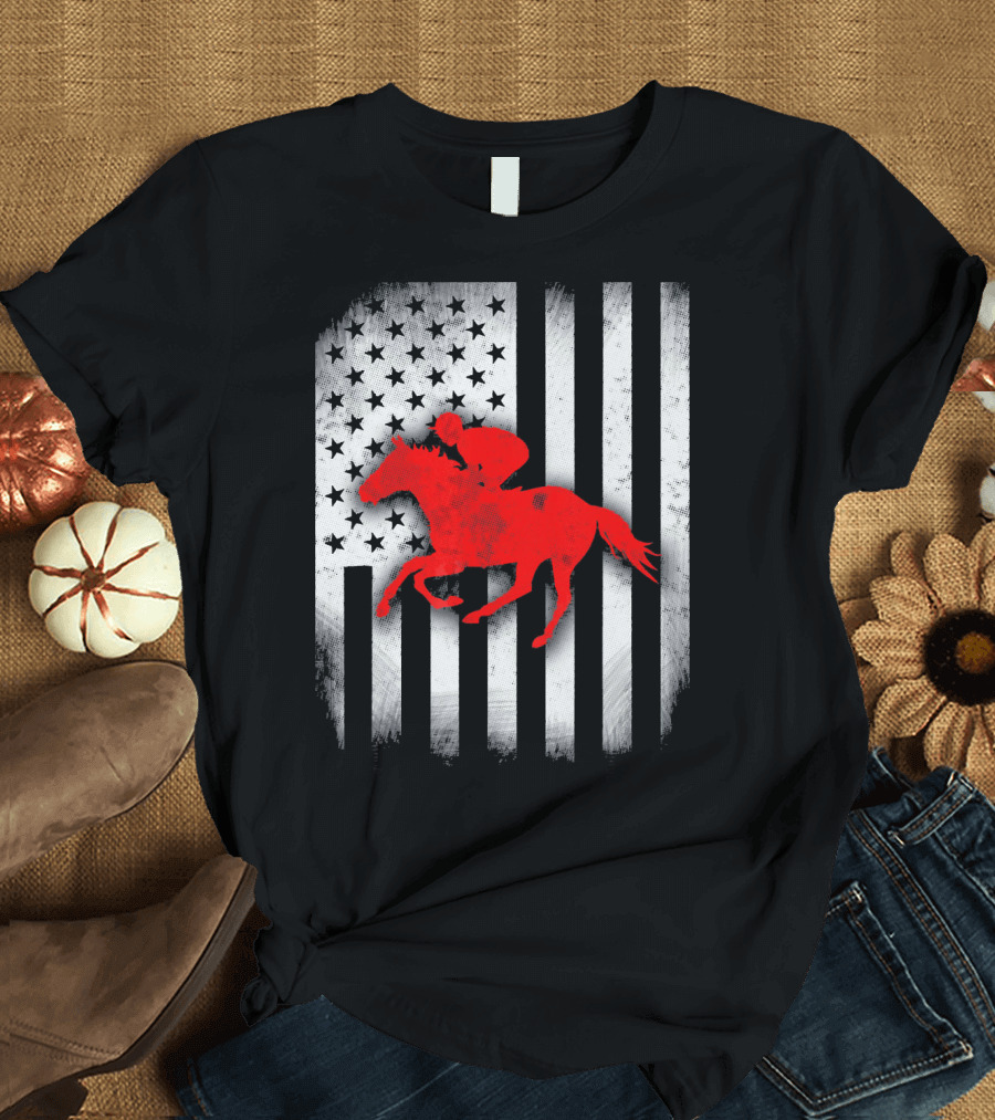 US Flag Horse Racing T-Shirt