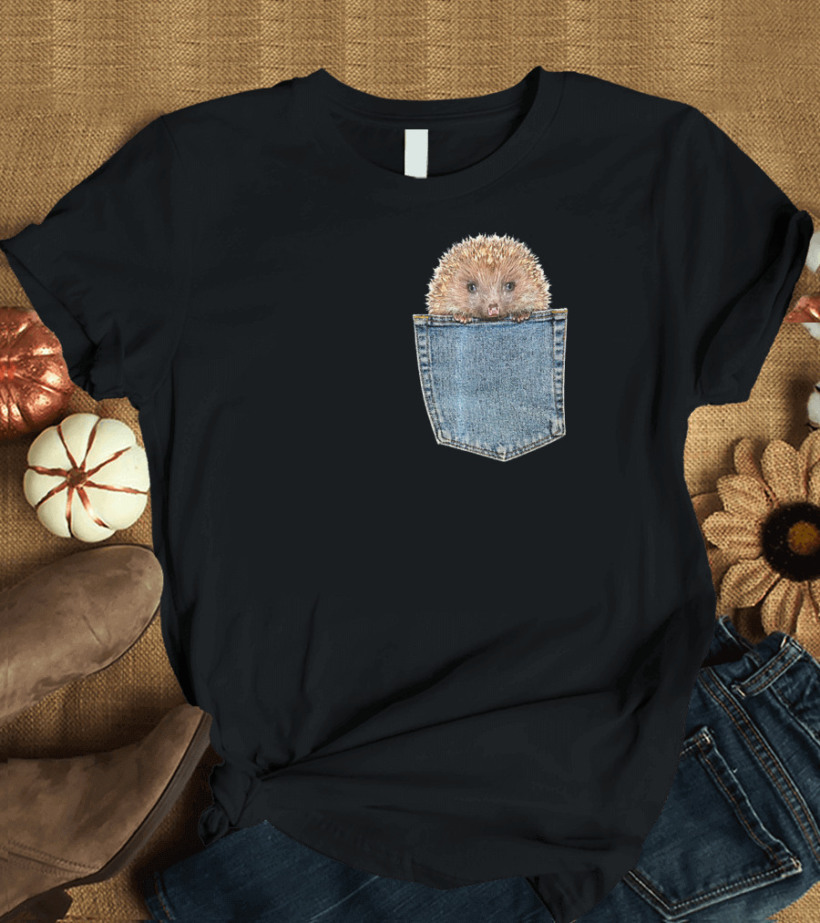 Hedgehog in Denim Pocket Baby Hedgehog Peeking T-Shirt