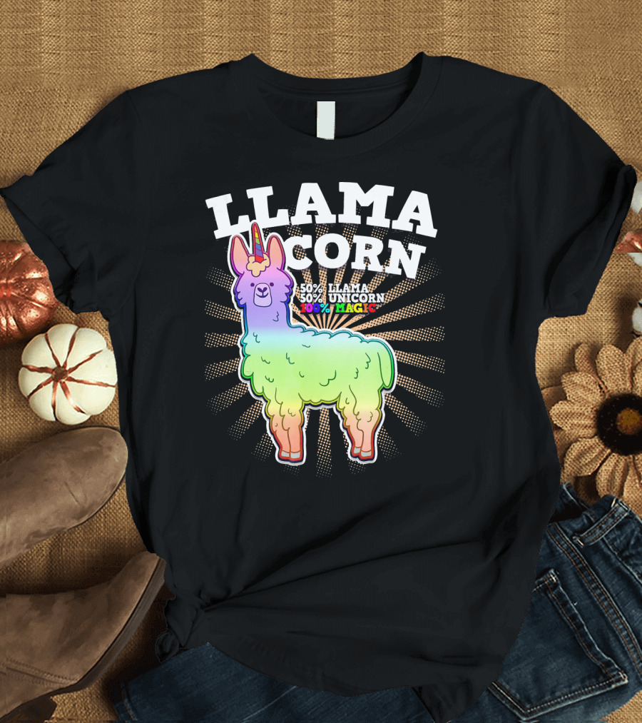 LlamaCorn 50% Llama 50% Unicorn 100% Magic Rainbow Creature T-Shirt