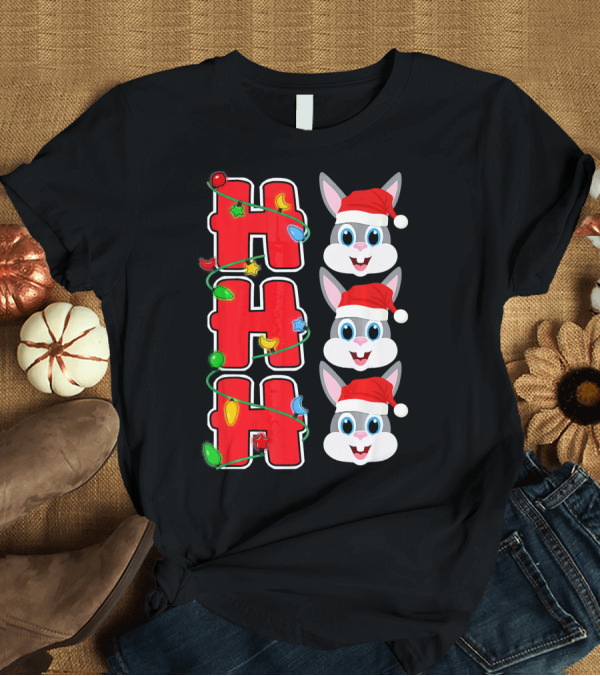 T-Shirt: Ho Ho Ho Santa Rabbit Christmas Lights Red Hat T-Shirt Ho Ho Ho Santa Rabbit Christmas Lights Red Hat T-Shirt