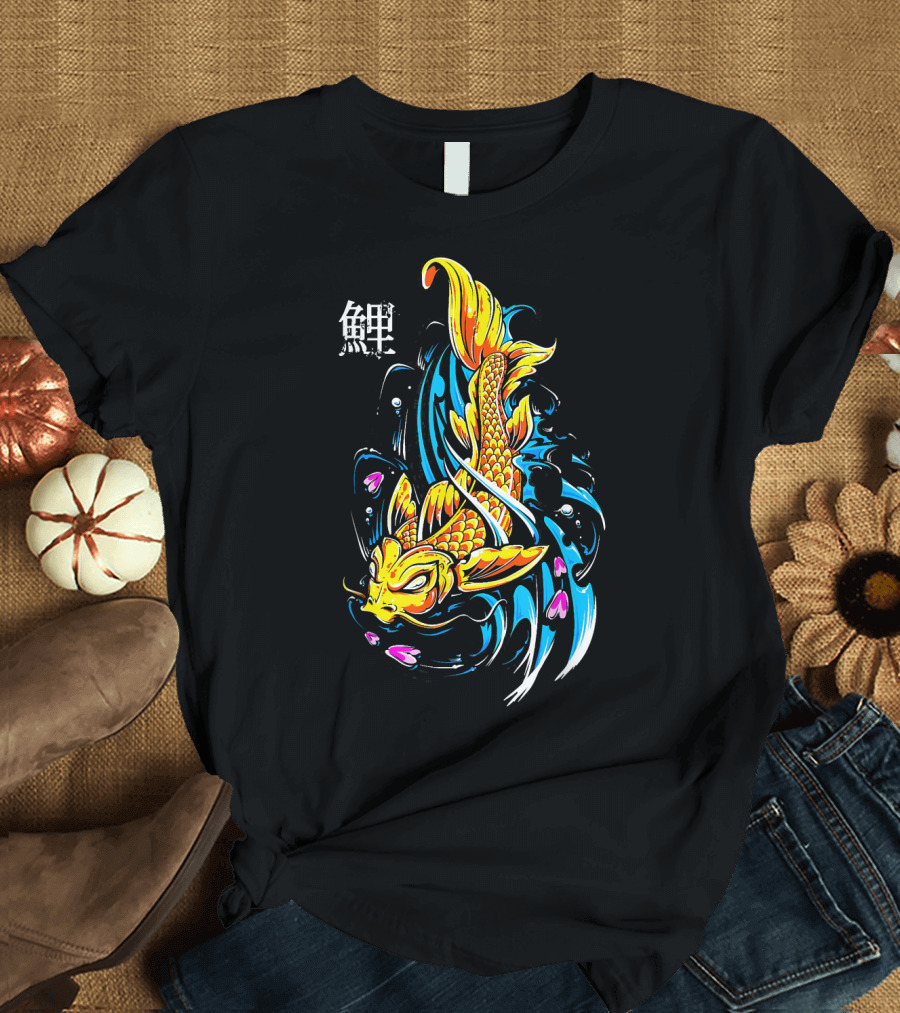 Japanese Koi With Vibrant Blue and Yellow Waves T-Shirt
