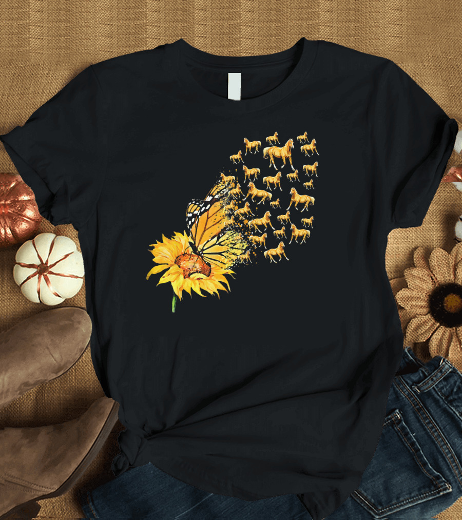 Sunflower Butterfly Horses You Are My Sunshine Horse Lovers T-Shirt